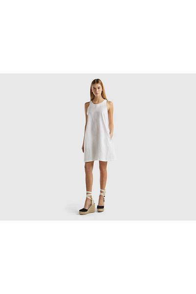 United Colors of Benetton Women's Sleeveless Short Dress in Pure Linen