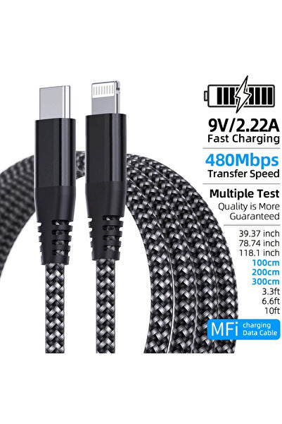 Choice كابل 1 متر 1 قطعة أسود 3 متر 2 متر 1 متر من النوع إلى Lightning معتمد ...