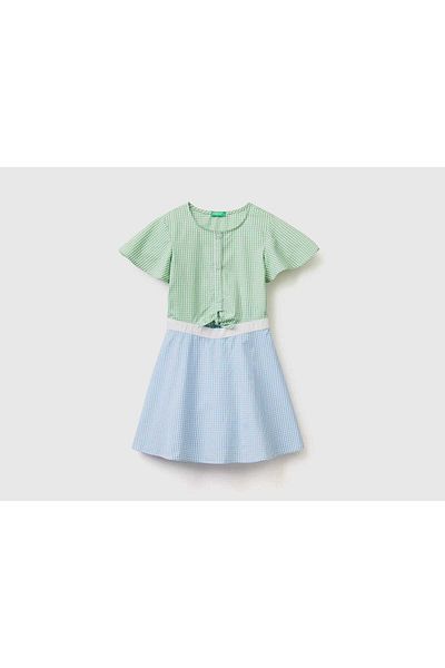 United Colors of Benetton 100% Cotton Gingham Dress for Girls
