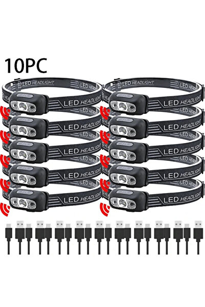 XIWANGFIRE 10 قطع من مصابيح الرأس القوية القابلة لإعادة الشحن بمستشعر LED ومص...