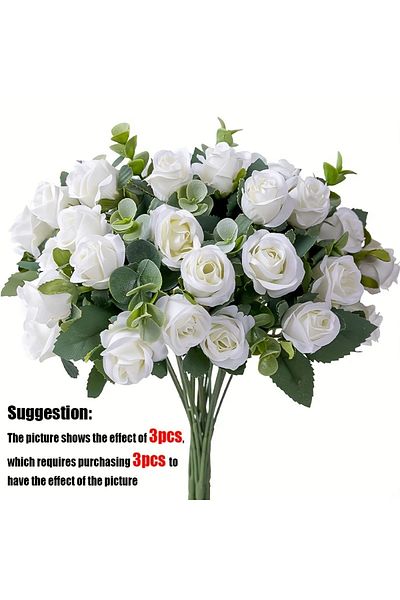 Choice white 10 Heads Artificial Flower Silk Rose white Eucalyptus leaves Peony Bouquet Fake Flower for Wed