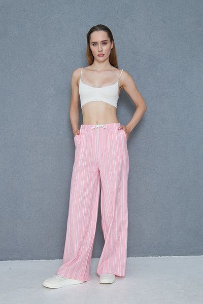 NEW LAVİVA Women's Brode Detailed Striped Poplin Trousers 700-3757