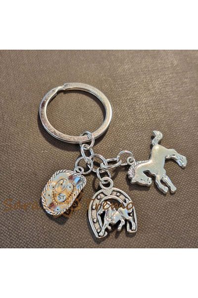 saratremo Stainless Steel Keychain with 3 Charms – Western Theme