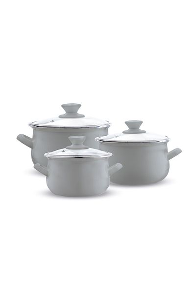 Emalia Olkusz 1907 Enamel pot set, 6 pieces, gray