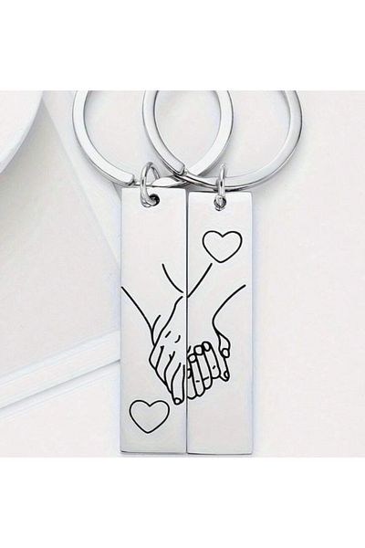 saratremo Set 2 brelocuri din oțel inoxidabil – Design romantic cu mâini unite