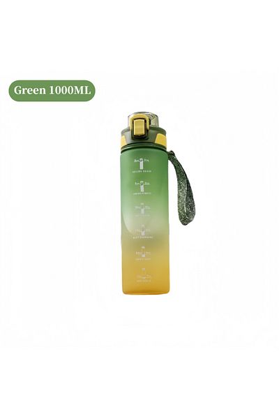 Choice 1000ml Green 1000ML Gradient Color Sports Water Bottle with Time Marker and Hand Strap Leak-proof Cu