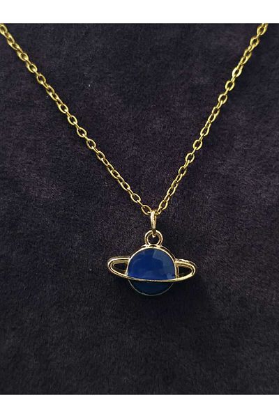 sarıyer silver Saturn Planet Model Yellow Color Coated Enamel Processing Minimal Stylish Style Steel Necklace