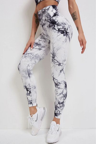 Fizion Pantaloni fitness modelatori Marble, Alb/Negru