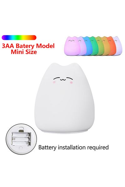 Choice C Cute Cat Night Light For Baby Kids Cartoon 7 Colors Silicone Sleeping Lamp Touch Sensor Table Lam.