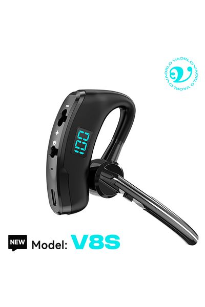 Choice V8S Black Bluetooth 5.3 Business Wireless Earphone Left Right Ear Universal LED Display With MIC Hea