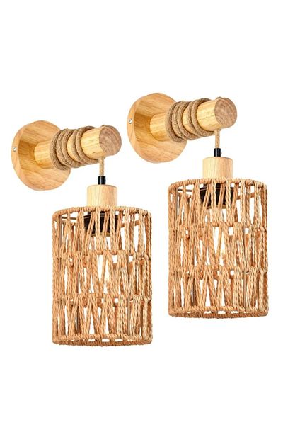 Choice NO BULB 2pcs Hemp Rope Design Bedhead Wall Lamp Cylindrical Shaped Wall Light for Bedroom Farmhouse