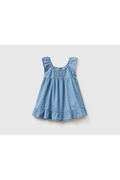 United Colors of Benetton Girls' Chambray Ruffled Dress