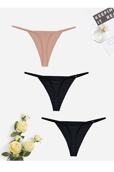 GECKO COLLECTION String Thong Women's Drawstring Rope Elastic 3 Pieces