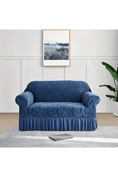 Choice طقم أريكة مكون من قطعة واحدة من قطعة واحدة باللون الأزرق بتصميم تنورة موجة البحر، غطاء أريكة مطاطي غير قابل للانزلاق، غطاء كامل للغبار، غطاء سرير