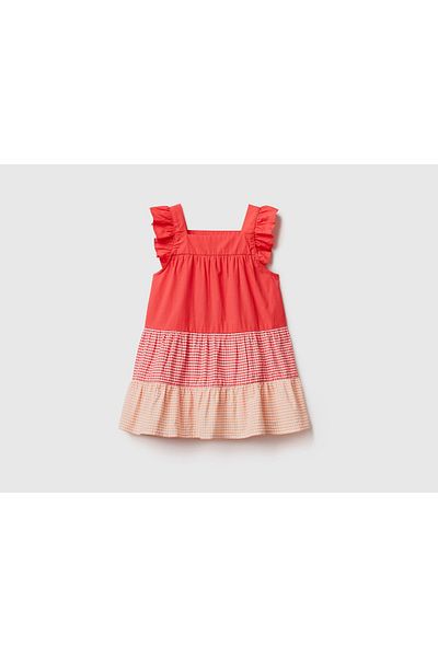 United Colors of Benetton Girls' Ruffled Gingham Dress with Color Gradient