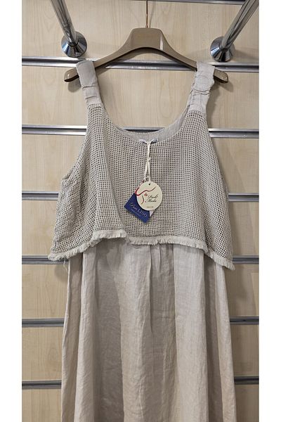 Park Moda Ιταλικό λινό φόρεμα με λουράκι με λεπτομέρεια με κρόσσια