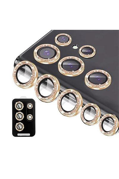 Choice S25 Ultra Glitter Golden For Samsung Galaxy S24 Ultra HD Glitter Diamond Metal Ring Camera Glass Len