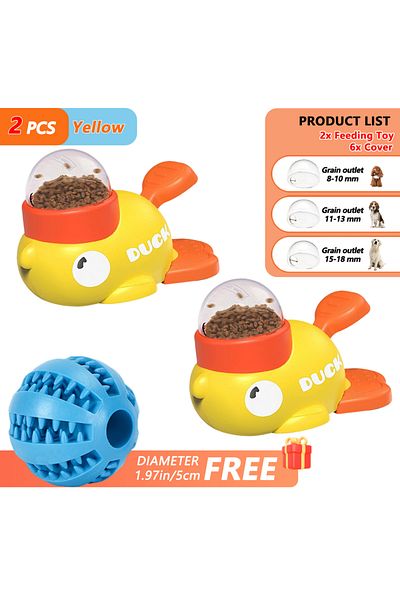 Choice 2Yellow Add 1 Ball Pet Snack Feeder Dog Food Dispenser Automatic Feeder Puppy Cartoon Duck Design Us