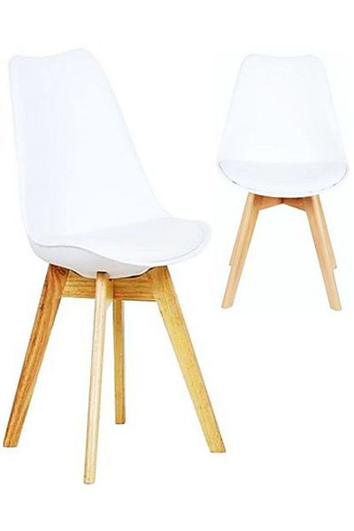 AWF AL WADI FURNITURE Eamy Single White Tulip Design Mid Century Modern Upholstered Dining Chair White & Beech