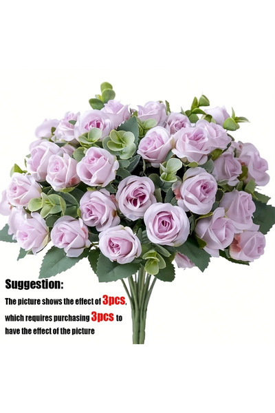 Choice زهور صناعية أرجوانية مكونة من 10 رؤوس من الحرير الوردي وأوراق الأوكالب...