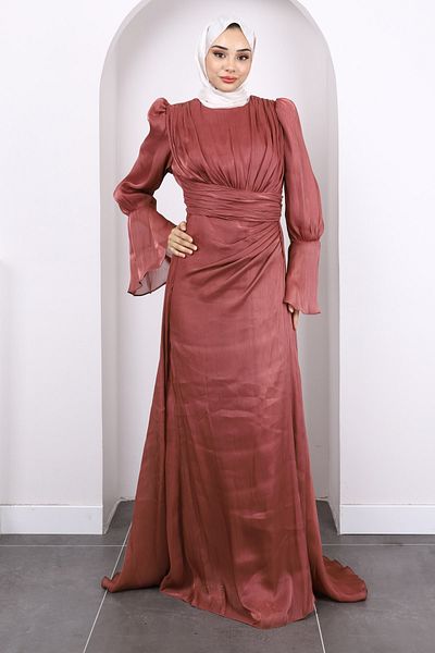 İmajButik Βραδινό φόρεμα με λεπτομέρεια Dusty Rose Sleeve