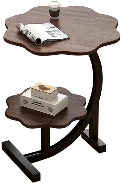 rexa 2-Tier Flower-Shaped Side Table with Faux Marble & Black Base