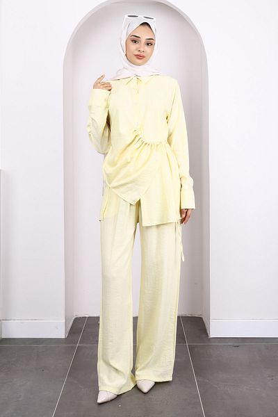 İmajButik Yellow Front Tie Tunic Trouser Suit