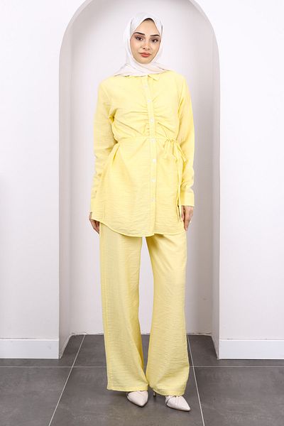 İmajButik Yellow Front Draped Tunic Pants Suit