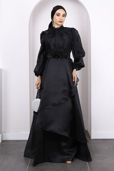 İmajButik Βραδινό φόρεμα με μαύρο μπαλόνι με μανίκια