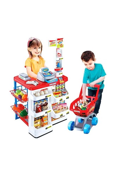 rexa مجموعة لعب سوبر ماركت تظاهرية خفيفة الوزن ومدمجة ومحمولة ومتينة 38.1 × 80 × 59.9 سم