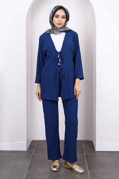 İmajButik Indigo Front Tie Wrap Kimono Pants Set