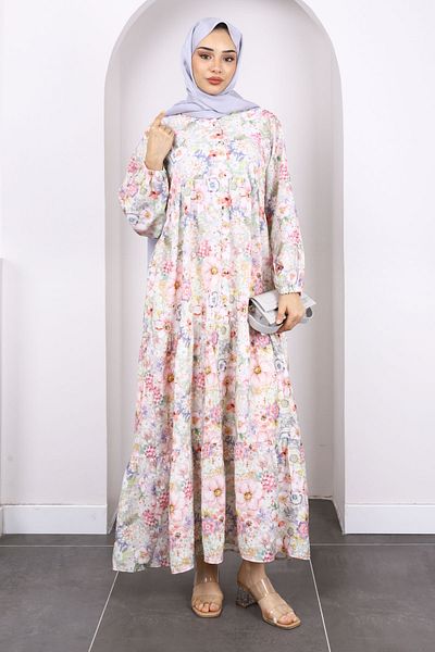 İmajButik Φόρεμα με μοτίβο λουλουδιών με μισό κουμπί σε σκόνη