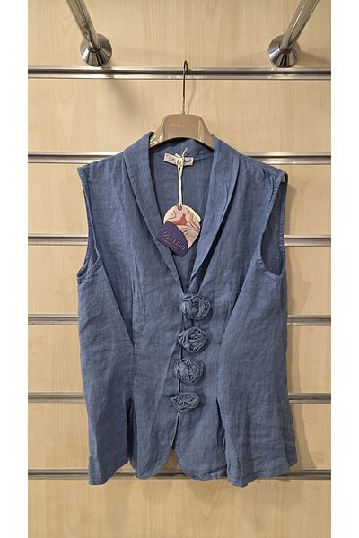 Park Moda Italian Linen Blouse with Applique Rose Detail