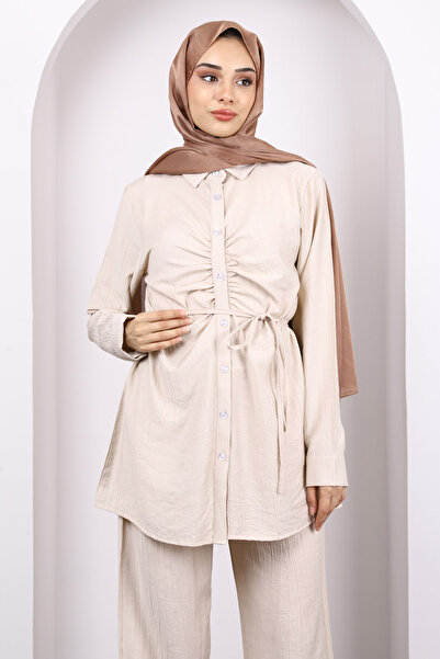 İmajButik Stone Front Draped Tunic Pants Suit