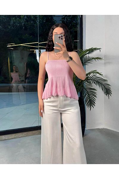 missswans Anita Thin Strap Flounce Knitwear Blouse Pink