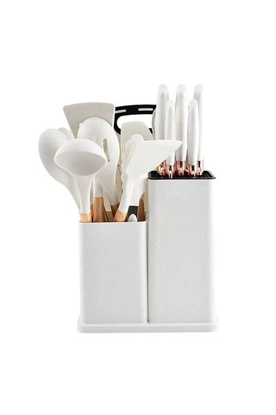wei inox Set of 19 kitchen utensils, wood/silicone, white