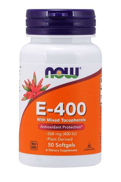 Bayer Now 400 IU Vitamin E Antioxidant Supplement with Mixed Tocopherols - GMO free 50 Softgels