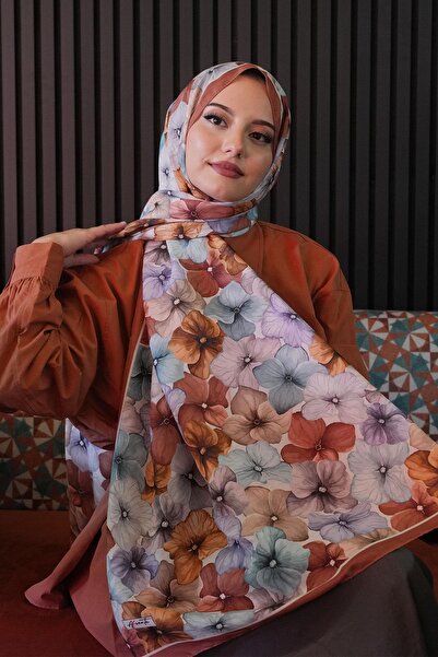 AFVENTE Μαλακό βαμβακερό σάλι με μοτίβο λουλουδιών ορτανσίας