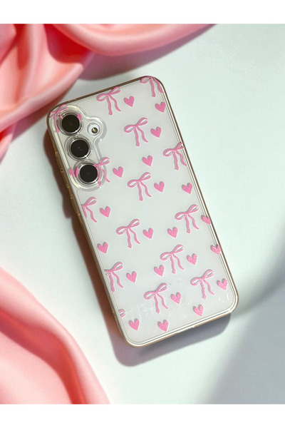 Merwish Samsung Galaxy A36 Compatible Pink Heart and Bow Pattern Transparent Case Cover