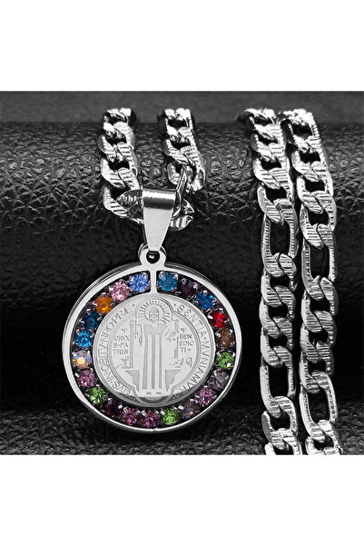 Choice قلادة ميدالية القديس بنديكت من الكريستال الملون NK 3B1hua SR مقاس 55 س...