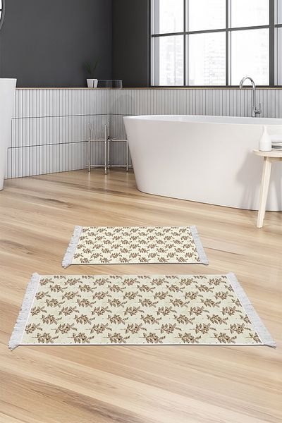 Alanur Home Αντιολισθητική βάση Djt Σετ τουαλέτας Star Cotton Fringe Vintage AL5011 Μπεζ