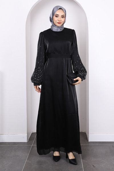 İmajButik Βραδινό φόρεμα με μαύρο μπαλόνι με πέτρες
