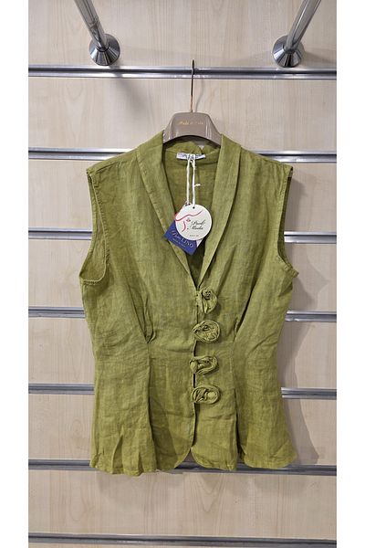 Park Moda Italian Linen Blouse with Applique Rose Detail