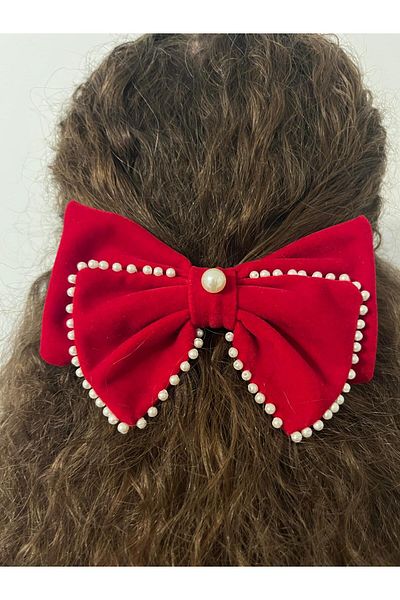 Dota Neamului Velvet Hair Bow With Pearls
