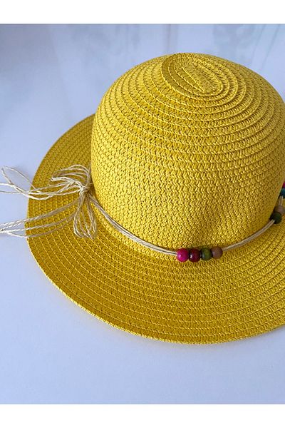 Petek Collection Straw Children's Beach Hat with Bead Accessories (1-9 Years)