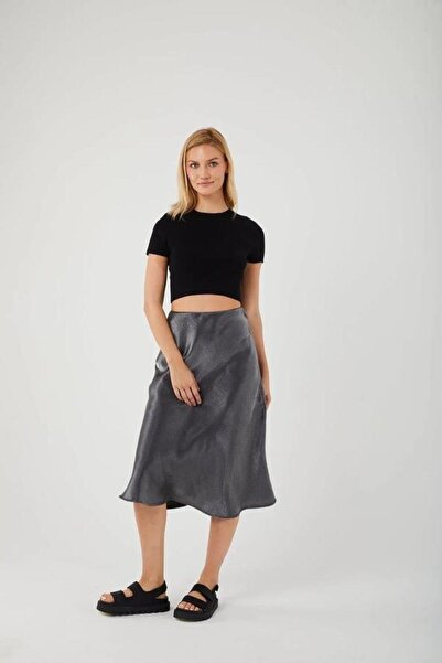 Mixray 4430 Shiny Satin Skirt Black