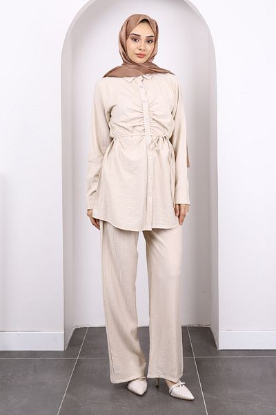 İmajButik Stone Front Draped Tunic Pants Suit