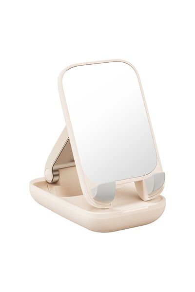 Baseus 2w1 Regulowany stojak podstawka na telefon z lusterkiem Seashell Series beżowy