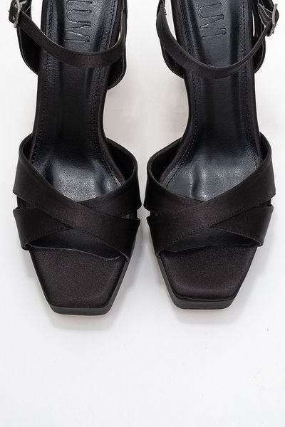 LuviShoes Yuli̇a Black Satin Cross Strap Women's Platform Heeled Shoes