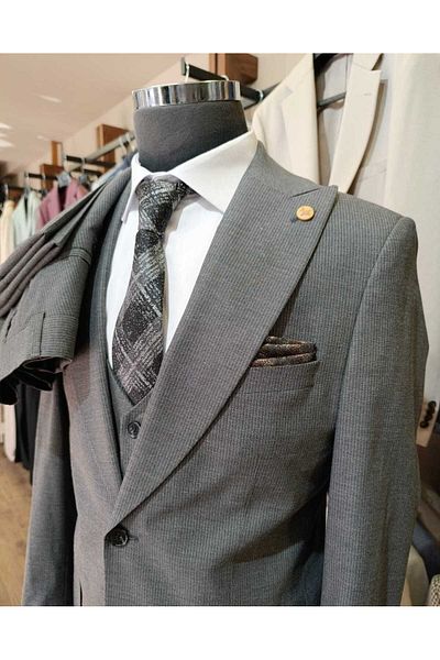 Ted Davıd Gray Striped Vest Slim Fit Suit